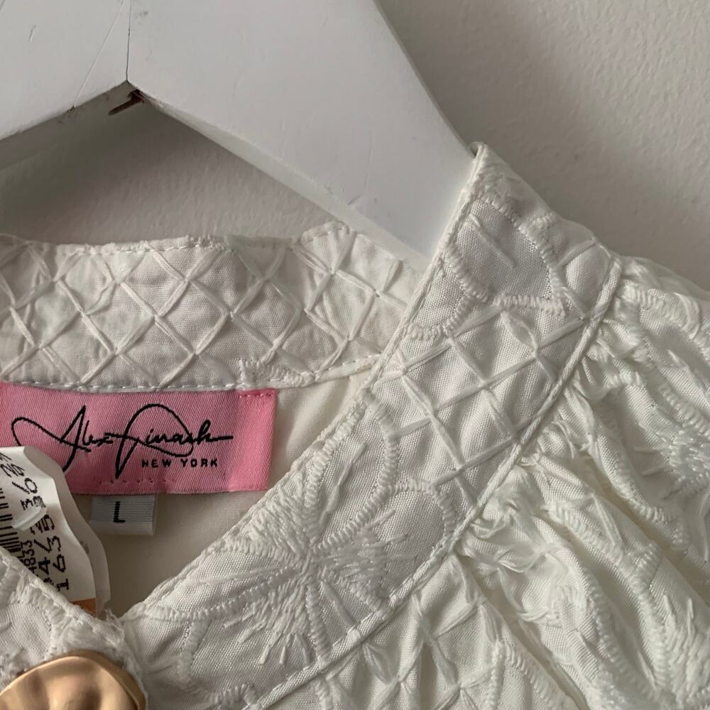 Jacquard Puff Sleeve Ivory Dress Size L - Picture 5 of 5